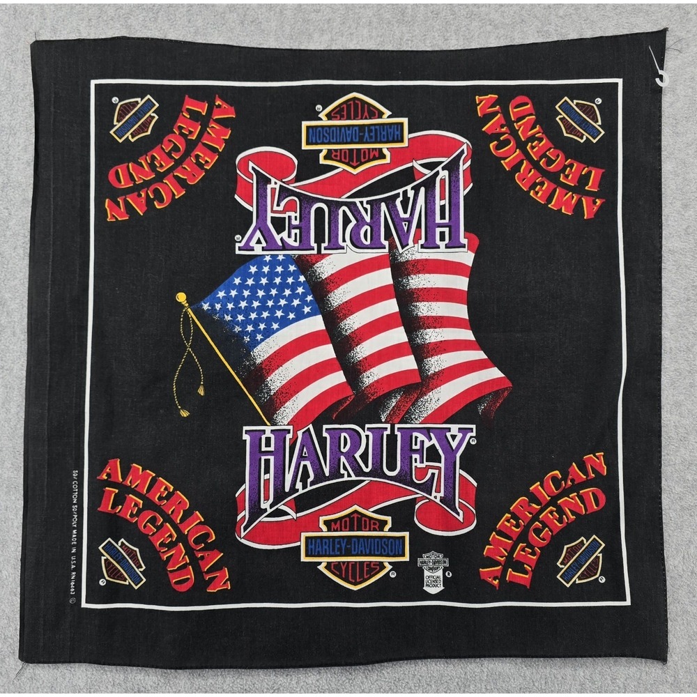 Vintage Harley-Davidson Bandana - Black American Legend Flag Made in USA